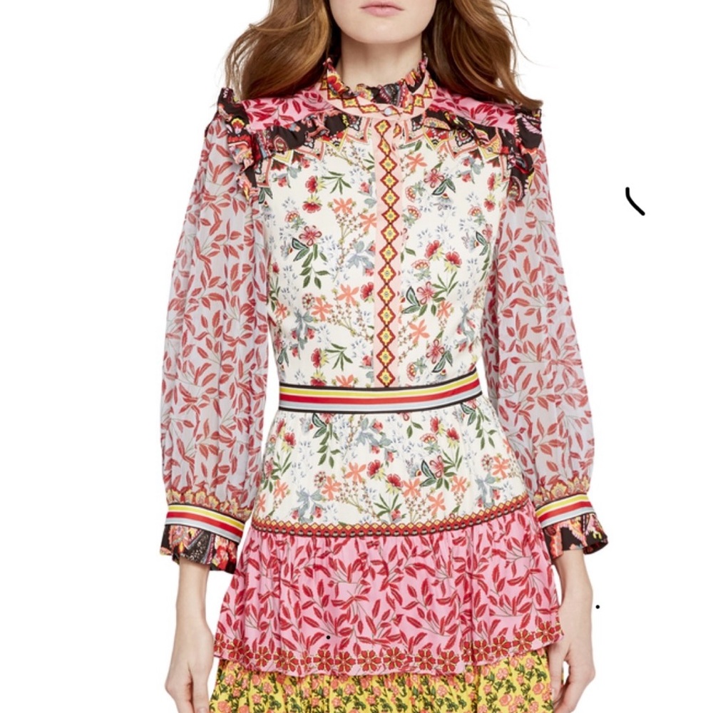Alice + Olivia Cream and White Ruffled Sundress with Bishop Sleeves - Picture 2 of 4